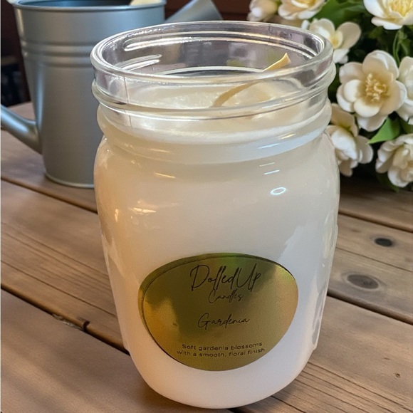 16oz Gardenia Soy Candle | Mason Jar Floral Candle | Fresh Gardenia Blossom - Picture 2 of 2